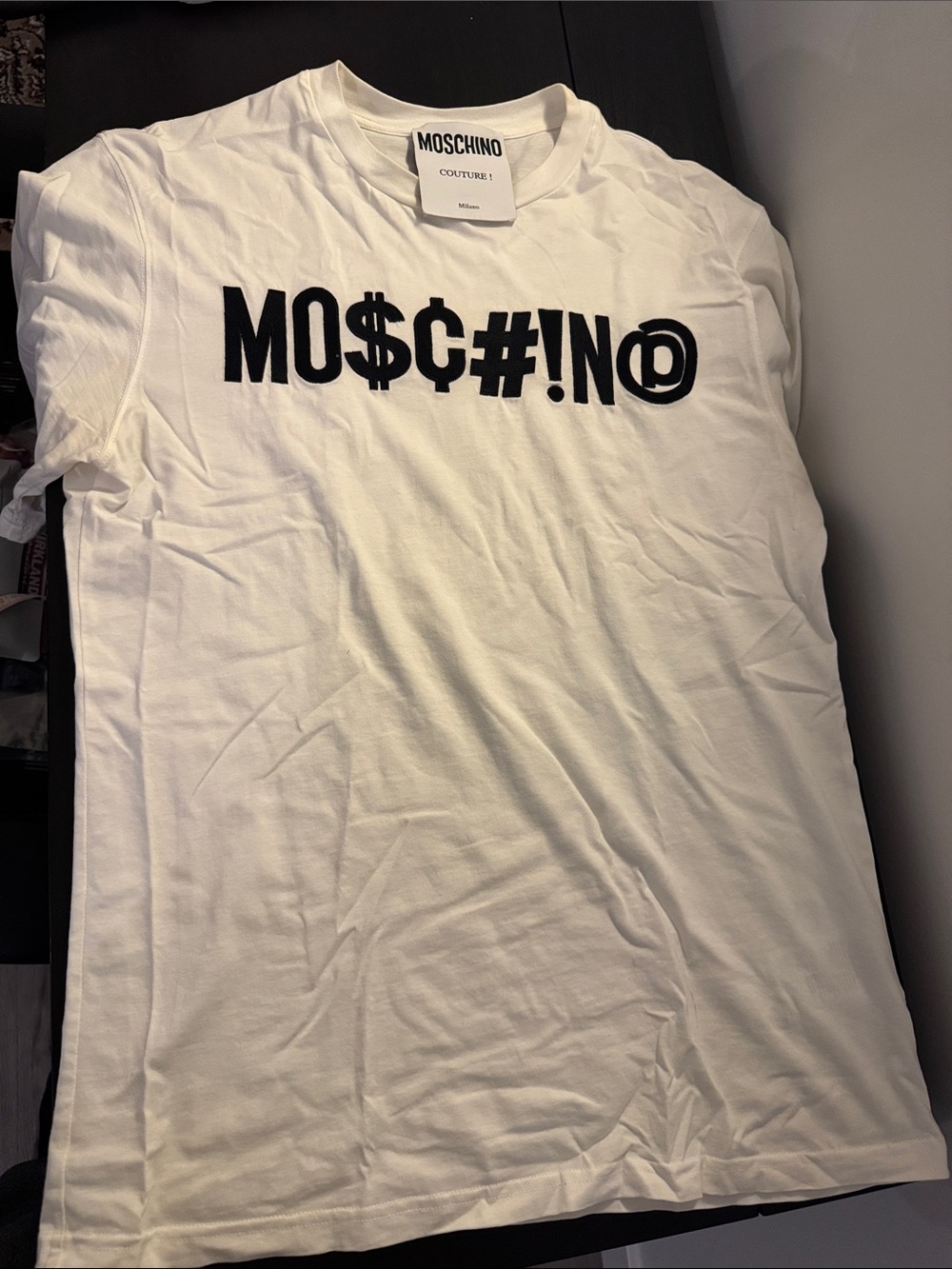 Moschino White T-Shirt with Black Graphic Logo